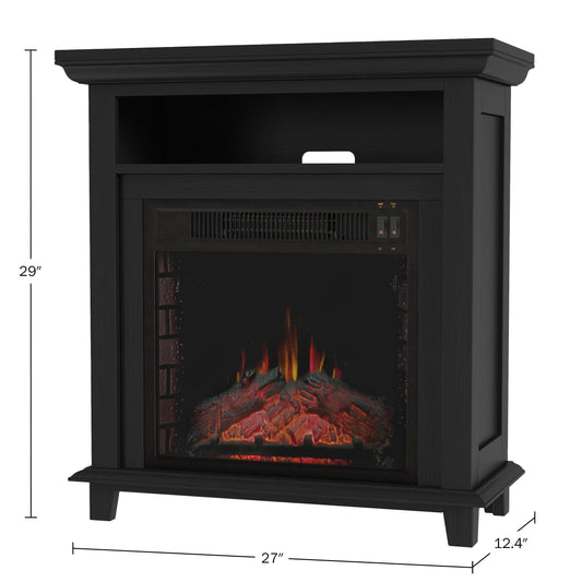 27 Inch Electric Fireplace TV Stand for 32" Screen - Fireplace Mantel TV Console Entertainment Center with Shelf - 1400W Electric Heater with Mantel Heats Rooms up to 400 SQ FT by Northwest (Black)