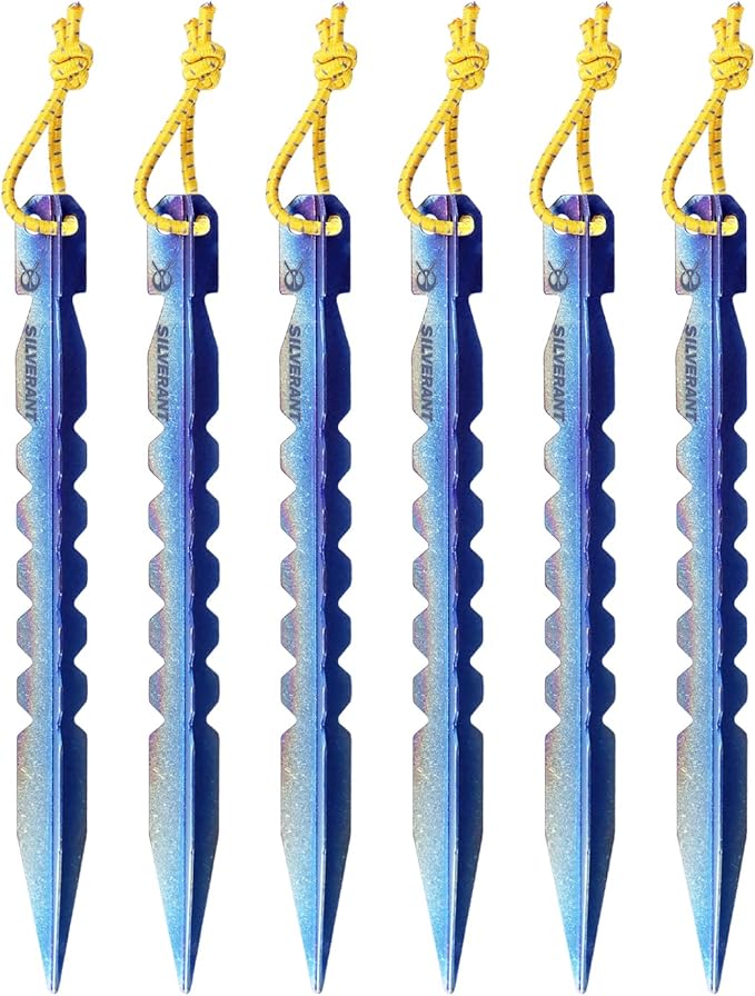 Titanium Tent Stakes, Heavy Duty Tent Spikes Ultralight Tent Pegs with Hook Canopy Stakes for Camping, Backpacking, Gardening-Medium Size-6Pcs