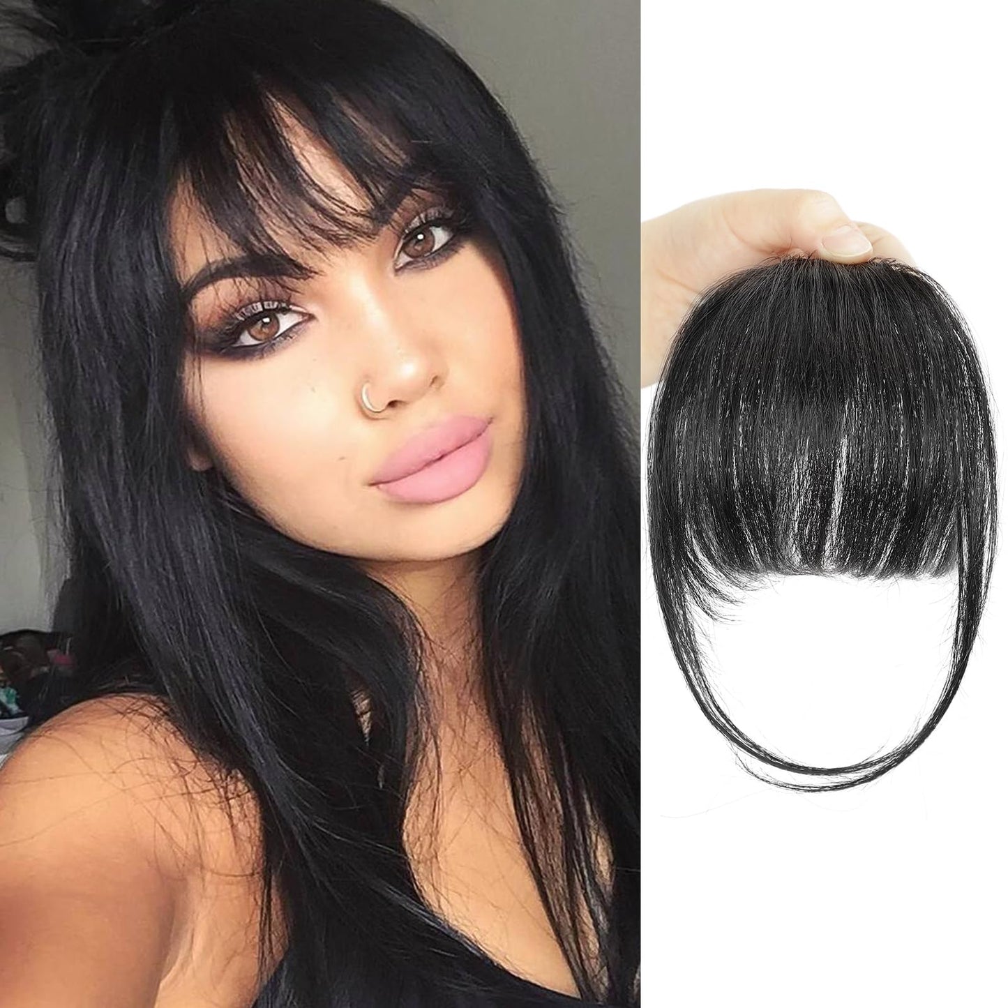 Bogsea Bangs Hair Clip In Bangs Real Human Hair Wispy Bangs Fringe With Temples Hairpieces For Women Clip On Air Bangs Flat Neat