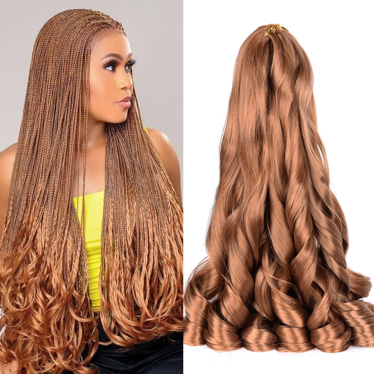 French Curly Braiding Hair 8packs Loose Wavy 30# Pre Stretched Synthetic Spiral Curly Crochet Braiding Hair 24 inch Synthetic 75g/pack French Curly Crochet Hair (24inch,8packs,30#)