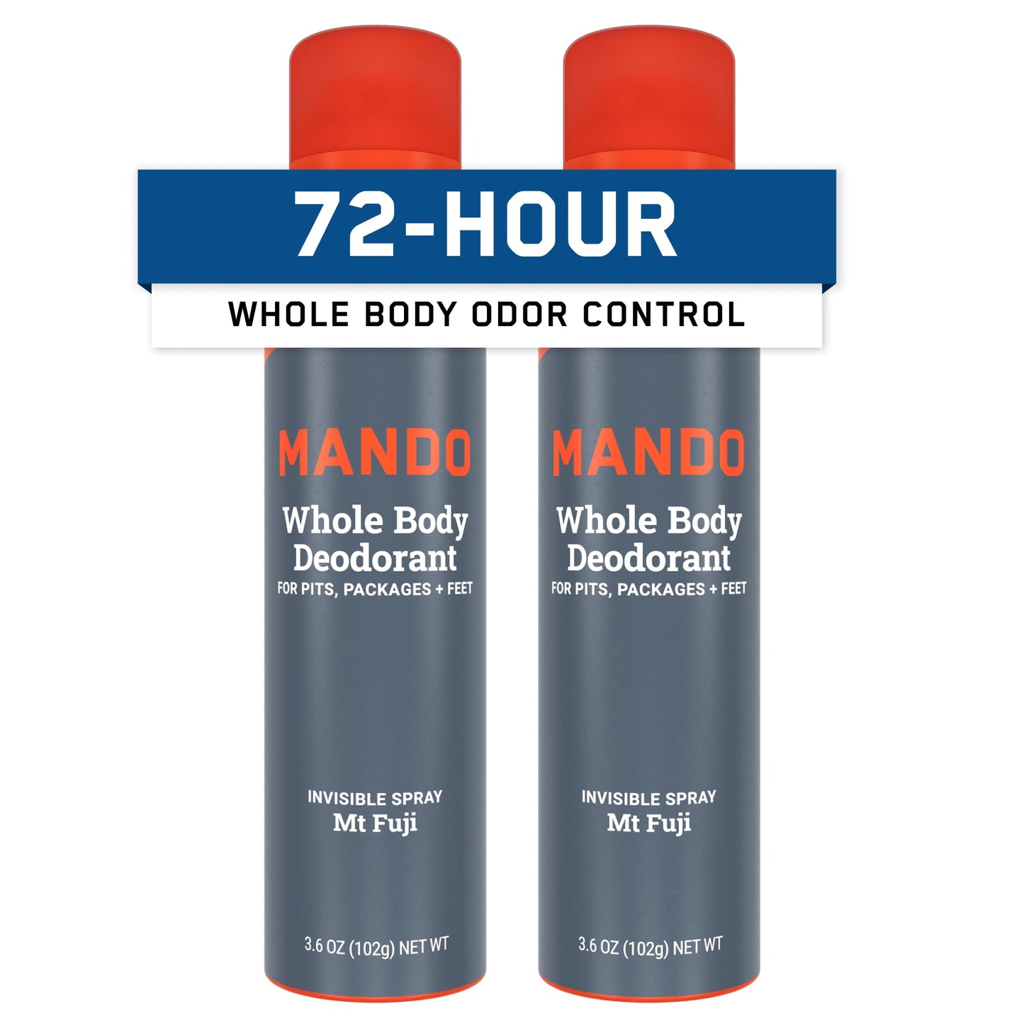 Mando Whole Body Deodorant For Men - Invisible Spray Deodorant - 72 Hour Odor Control - Low Irritation Formula - Aluminum Free, Benzene Free - 3.6 ounce Cans (Pack of 2) - Mt Fuji