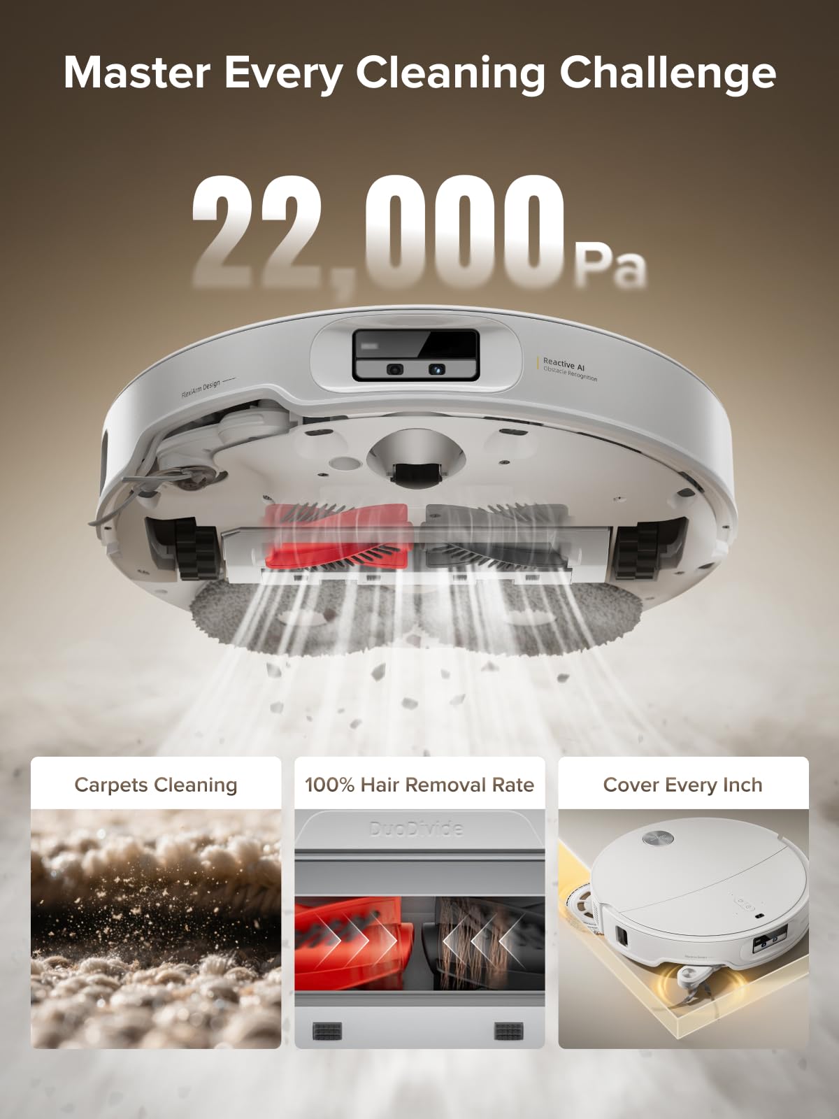 roborock Qrevo CurvX Robot Vacuum and Mop, 22,000Pa Suction, 3.14’’ Ultra Slim, Dual Anti-Tangle System, Reactive AI Obstacle Recognition, AdaptiLift Chassis, Auto Hot Water Mop Washing & Drying