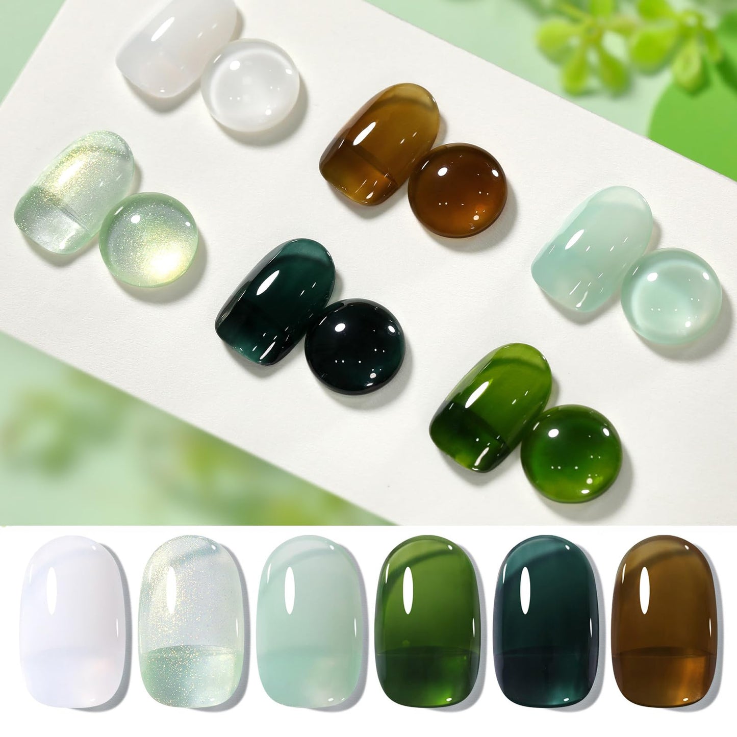 BORN PRETTY Jelly Green Milky White Gel Nail Polish Set Spring Summer Transparent Sheer Colors Gel Nail Kit for Salon Gel Manicure and Nail Art DIY at Home 6 Colors