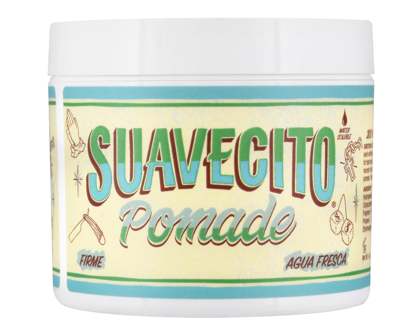 Suavecito Agua Fresca Pomade Firme (Strong) Hold 4 oz, Spring Edition 1 Pack - Medium Shine Water Based Wax Like Flake Free Hair Gel - Easy To Wash Out - All Day Hold For All Hair Styles