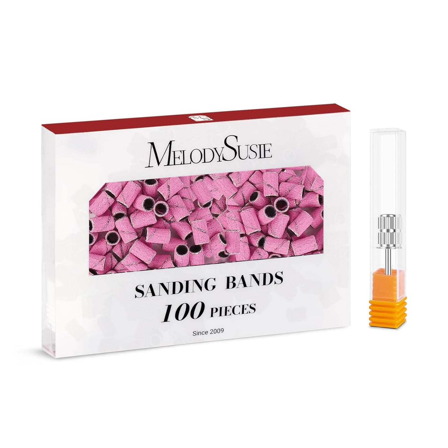 MelodySusie 100 Pcs Nail Drill Bits Sanding Bands for Nail Drill 120 Medium Grit Nail File Sanding Bands for Acrylic Nails Gel Manicures and Pedicure,Light Pink