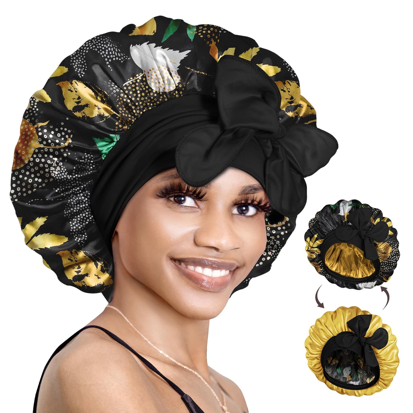 BONNET QUEEN Silk Bonnet for Sleeping Women Reversible Double Layer Satin Bonnet Hair Bonnet Night Sleep Cap for Curly Hair