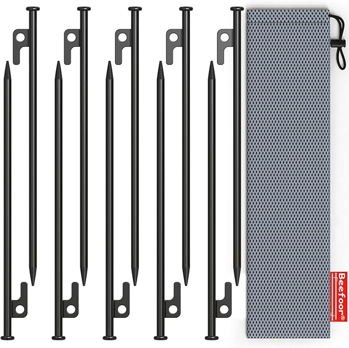 Tent Stakes 12 inch Heavy Duty Tent Pegs Tarp Pegs Camping Stakes for Outdoor Camping Canopy and tarp Suitable For High Winds and All Kinds of Ground 10pc Outdoor Metal Stakes with Storage Bag