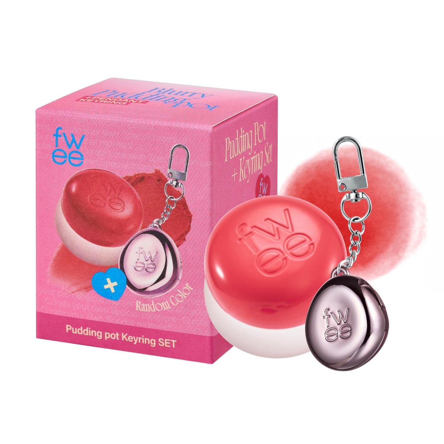 fwee Blurry Pudding Pot + Keychain SET | Airbrushed Blush & Lip, Buildable Pigment, Long-lasting, Lightweight, Easy to Blend, Natural Soft Matte Finish Makeup – Girls (Coral Red) | 0.17 oz