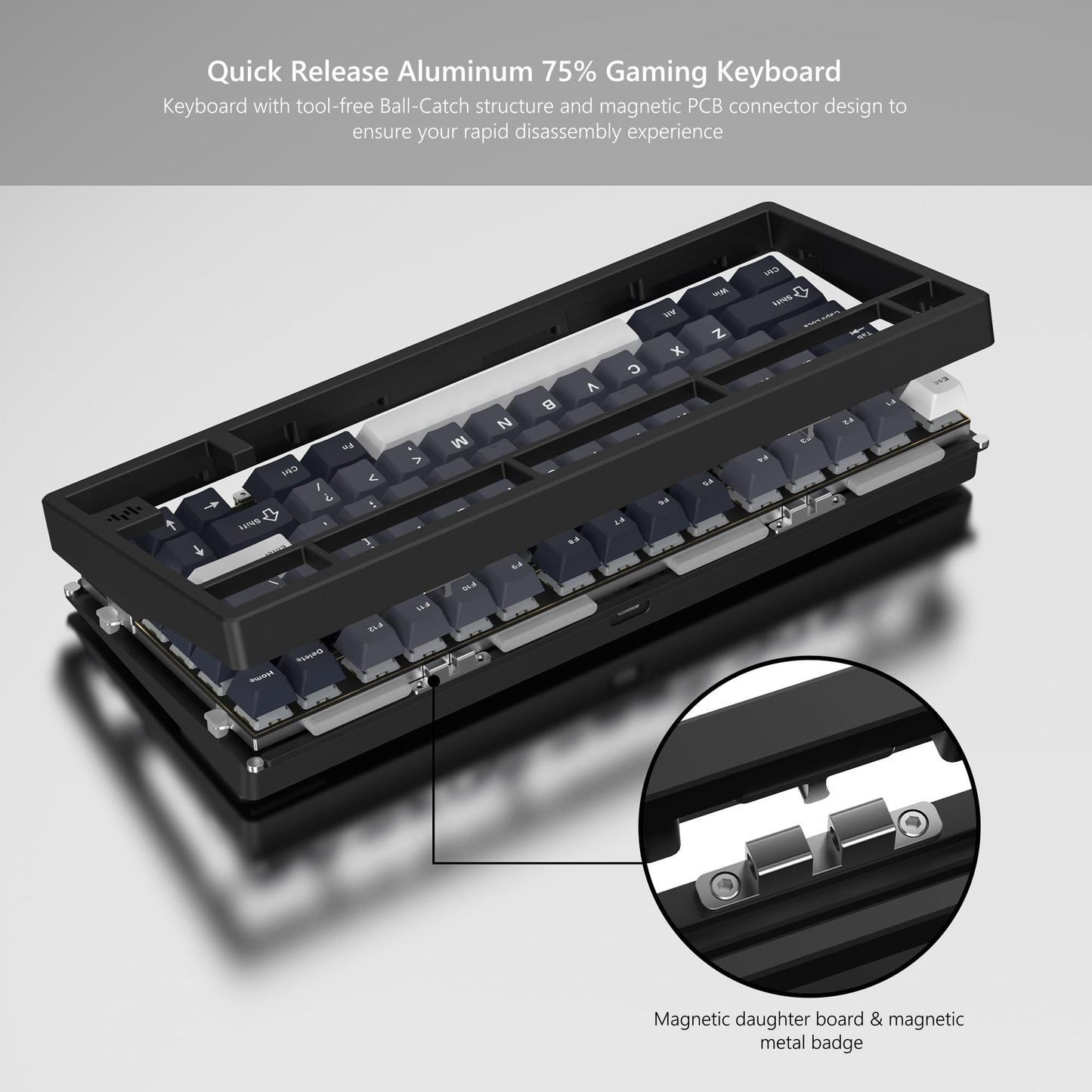 Womier RD75 Pro 75% Keyboard, Quick Release Wireless Aluminum Gaming Keyboard, QMK/VIA Tri-Mode Mechanical Key Board Custom Hot Swappable with RGB Creamy for Windows/Mac/PC,Black (Black)