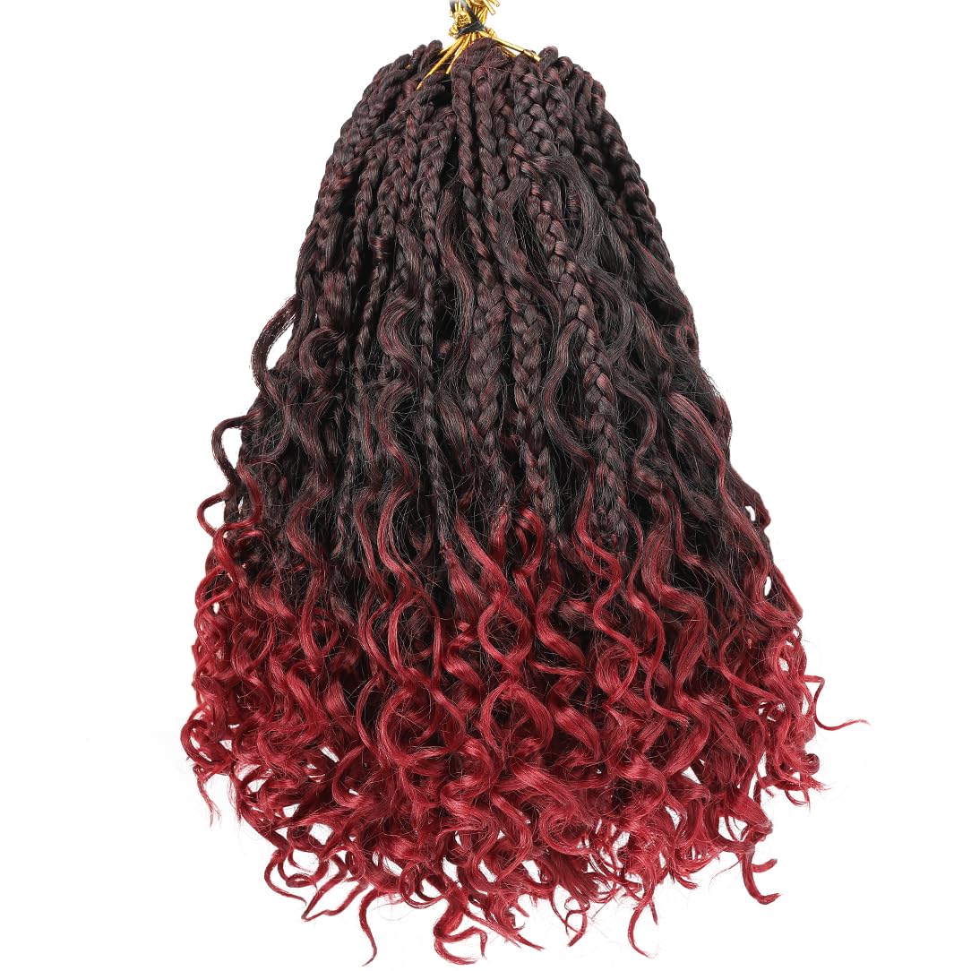Beverlee 10 Inch 8 Packs Boho Box Braids Goddess Box Braids Crochet Hair Bohemian Hippie Braids Braiding Hair Box Braids with Curly Ends Messy Pre-looped Synthetic Crochet Hair for Black Women TBUG#