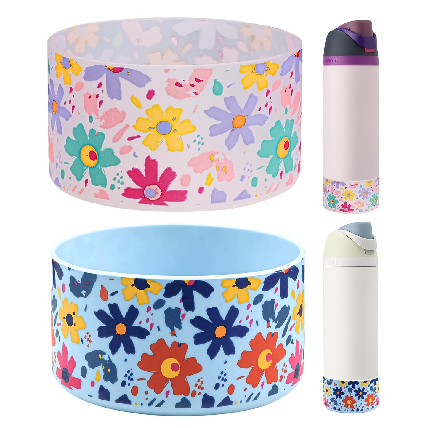 HEYSKAY 2PCS Silicone Boot for Owala Flask Water Bottle 24oz Anti-Slip Protective Sleeve for Owala Twist,FreeSip and Flip Stainless Steel Water Bottle BPA-Free Boot Bottom Base