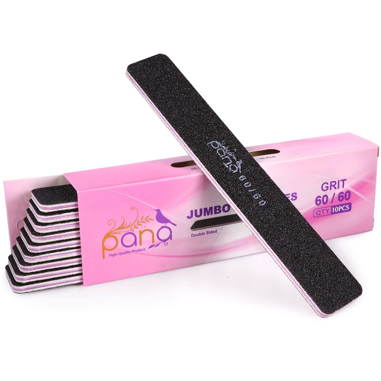 10PCS Jumbo Size PANA Professional Double Sided Nail Files - Black, 60/60 Grit - Emery Board Nail Buffering File Manicure Pedicure Nail Polisher Washable