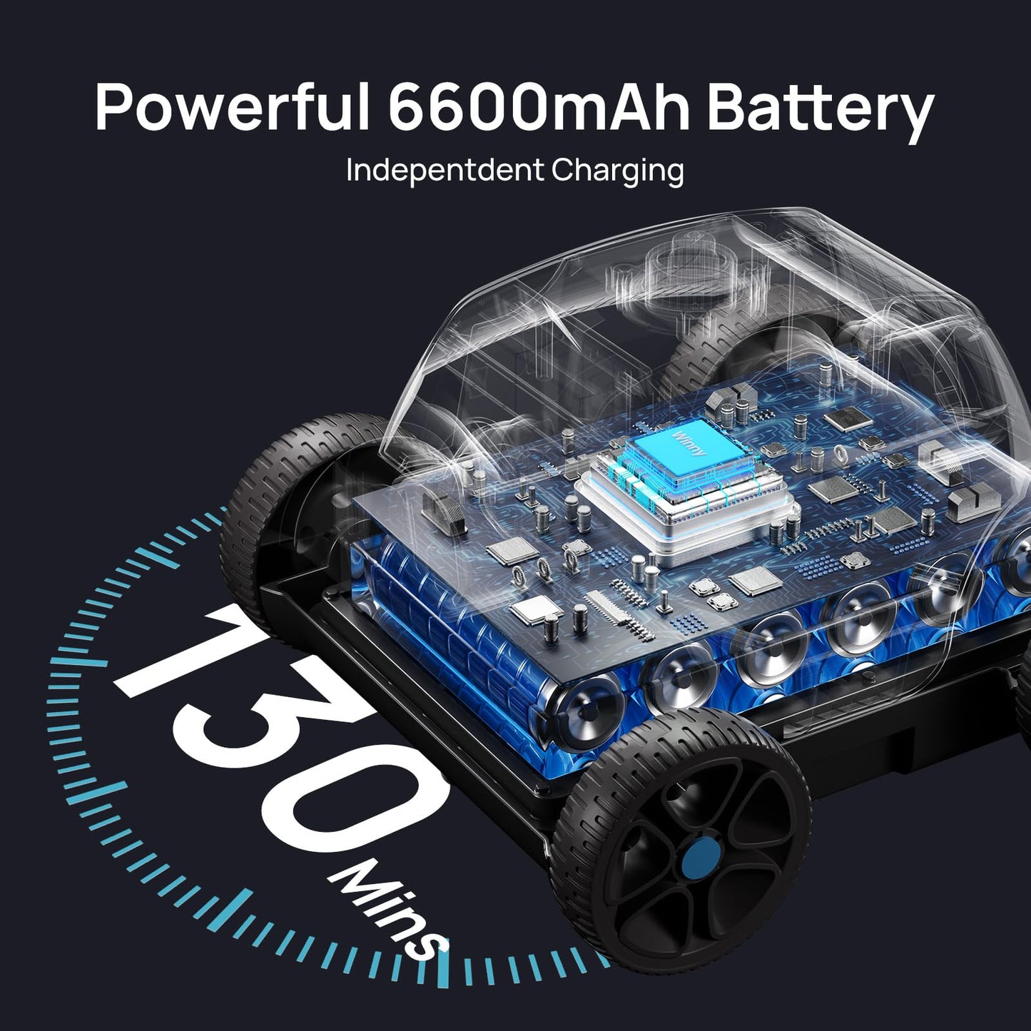 Cordless Robotic Pool Vacuum, Above Ground Pool Vacuum,Powerful Suction&130mins Running Time,6600mAh Battery, Ideal for Flat Above Pools Up to 1300 Sq.ft