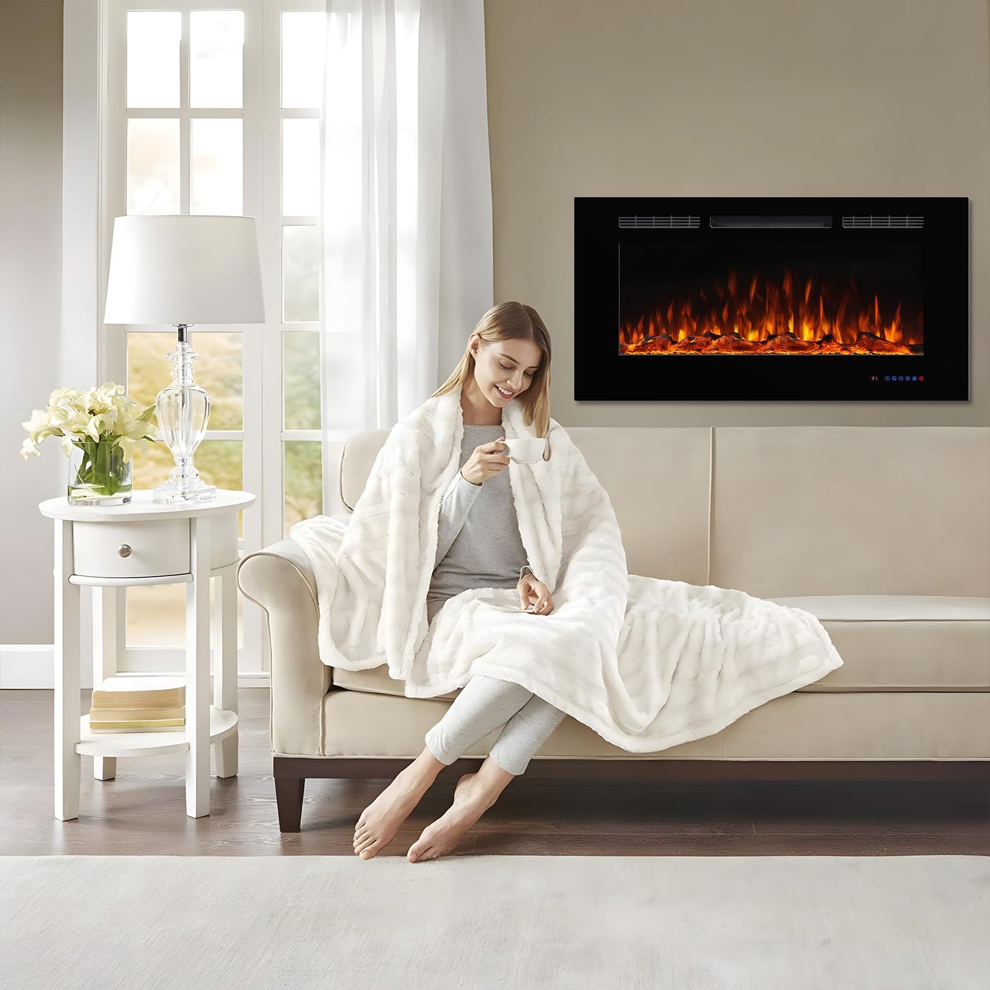 Dreamflame Electric Fireplace 40 inch Wide 26.5" High, Wall-Mounted & Recessed Fireplace Inserts, Multicolor Flame w/5 Dimmer, Remote Control Thermostat, Timer, Hardwire Connect, 1500W,Black