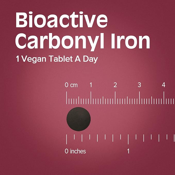 Carbonyl Iron with Vitamin C, Optimal Absorption, 65 mg Gentle Iron for Men & Women, Energy Support & New Red Blood Cell Formation, Easy on The Stomach, Vegan, Once Daily, Non-GMO, 60 Tabs