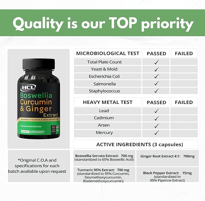 Boswellia Curcumin Ginger Extracts Supplement – Strong 95% Curcuminoids Natural Joint Support Pills – Extra Strength Boswelia with Turmeric Curcumin & Organic Ginger Supplement