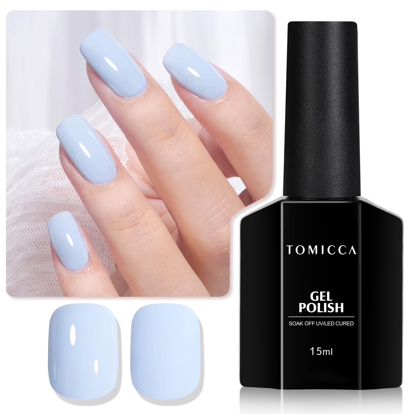 TOMICCA Baby Blue Gel Nail Polish - Pastel Blue, Bright Spring Summer Colors, Long Lasting Cotton Candy Finish