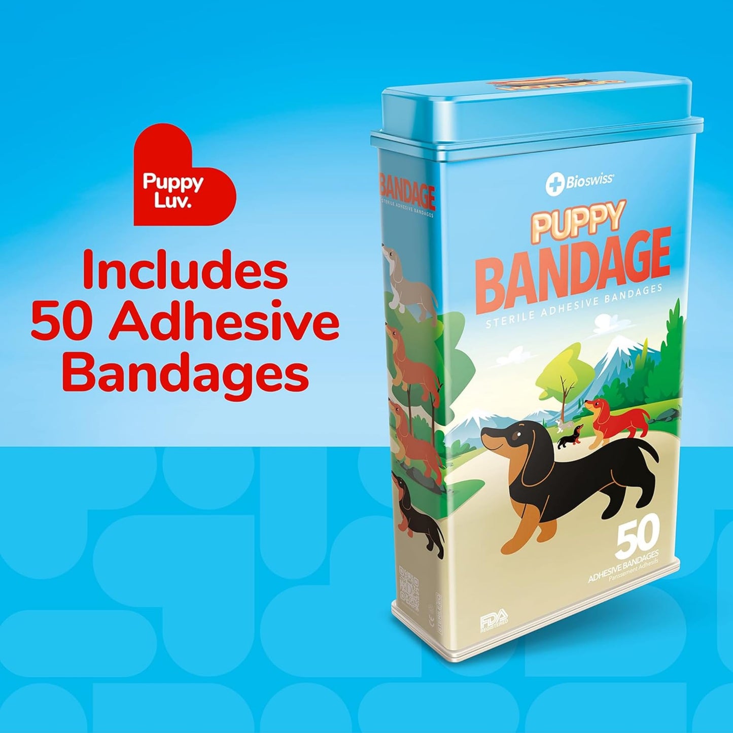 BioSwiss Bandages, Puppy Shaped Self Adhesive Bandage, Latex Free Sterile Wound Care, 50 Count