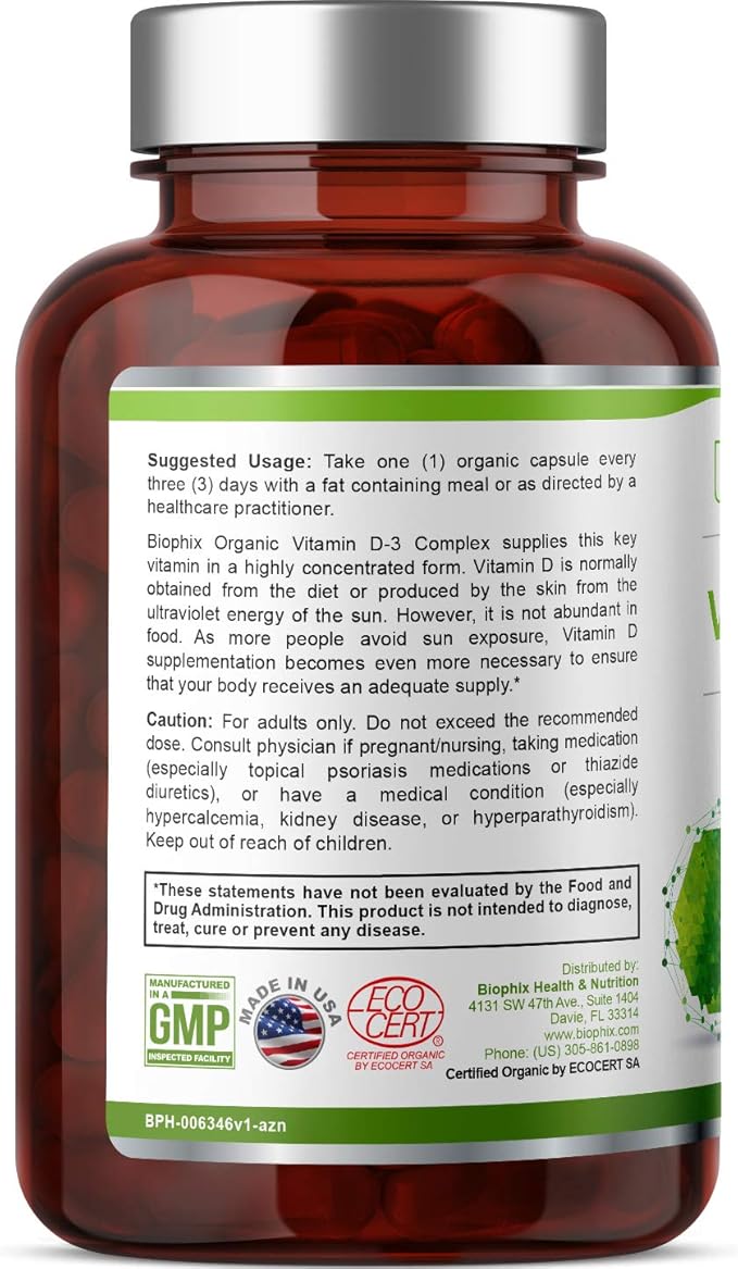 biophix Organic Vitamin D-3 Complex 10000 IU 180 Vcaps with Turmeric - High-Potency Supports Strong Bones Immune Health