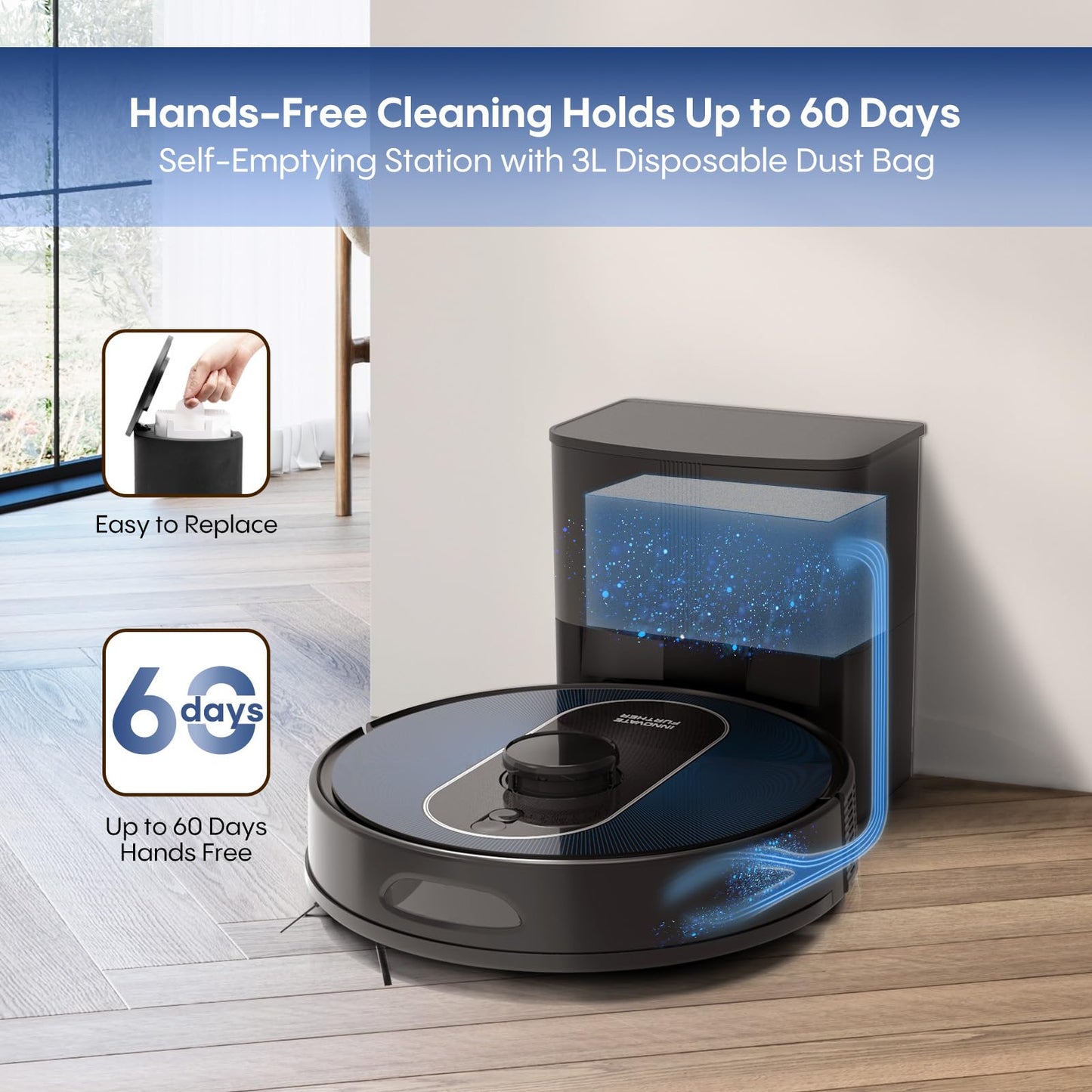 Robot Vacuum and Mop: 5000Pa Robot Vacuum Self Emptying, 360 LiDAR Navigation, 3L Dust Station for 60 Days Hands Free, Auto Carpet Boost, No-Go Zones, for Pet Hair, Hard Floors & Carpets APP Control