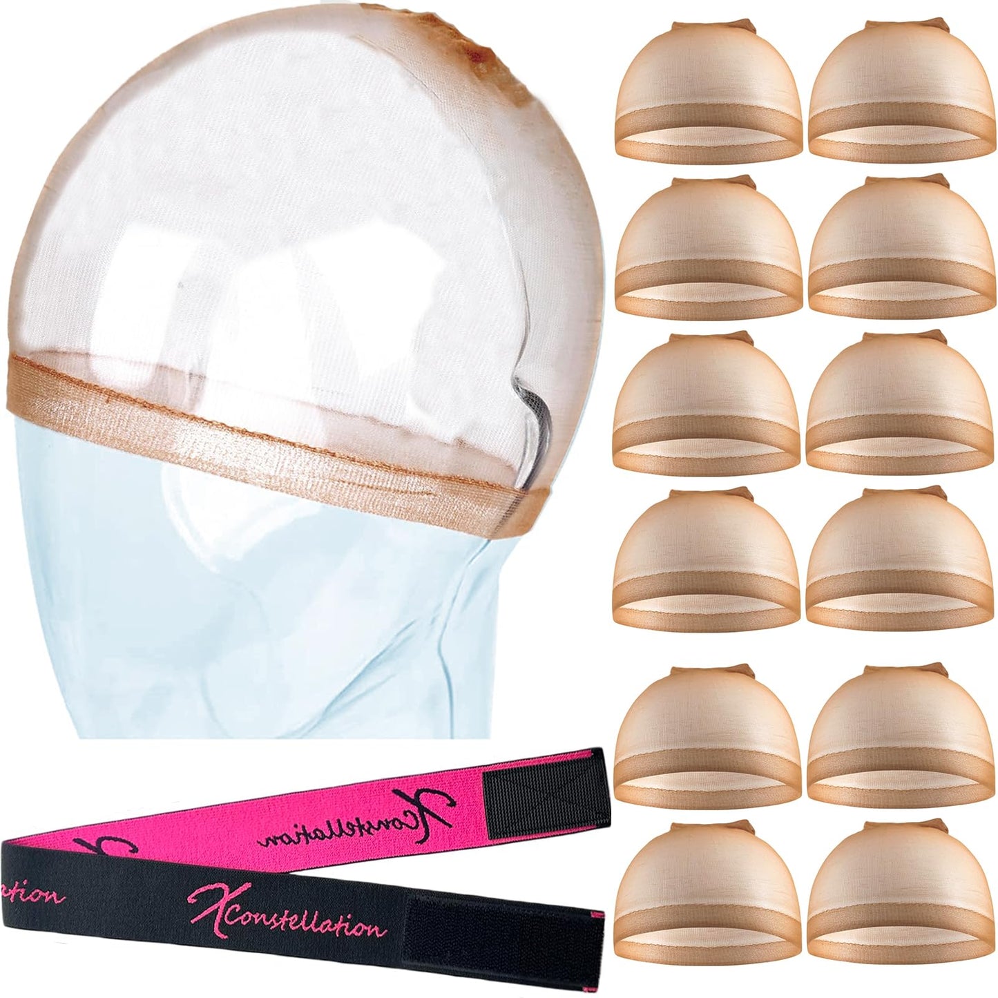 HD Dark Brown Wig Cap 12 Pcs Wig Caps For Women Transparent Wig Cap For Lace Front Wig Invisible Stocking Caps Sheer Wig Cap with Elastic Wig Band Set Wig Accessories(12 HD Wig Caps+1 Wig Band)
