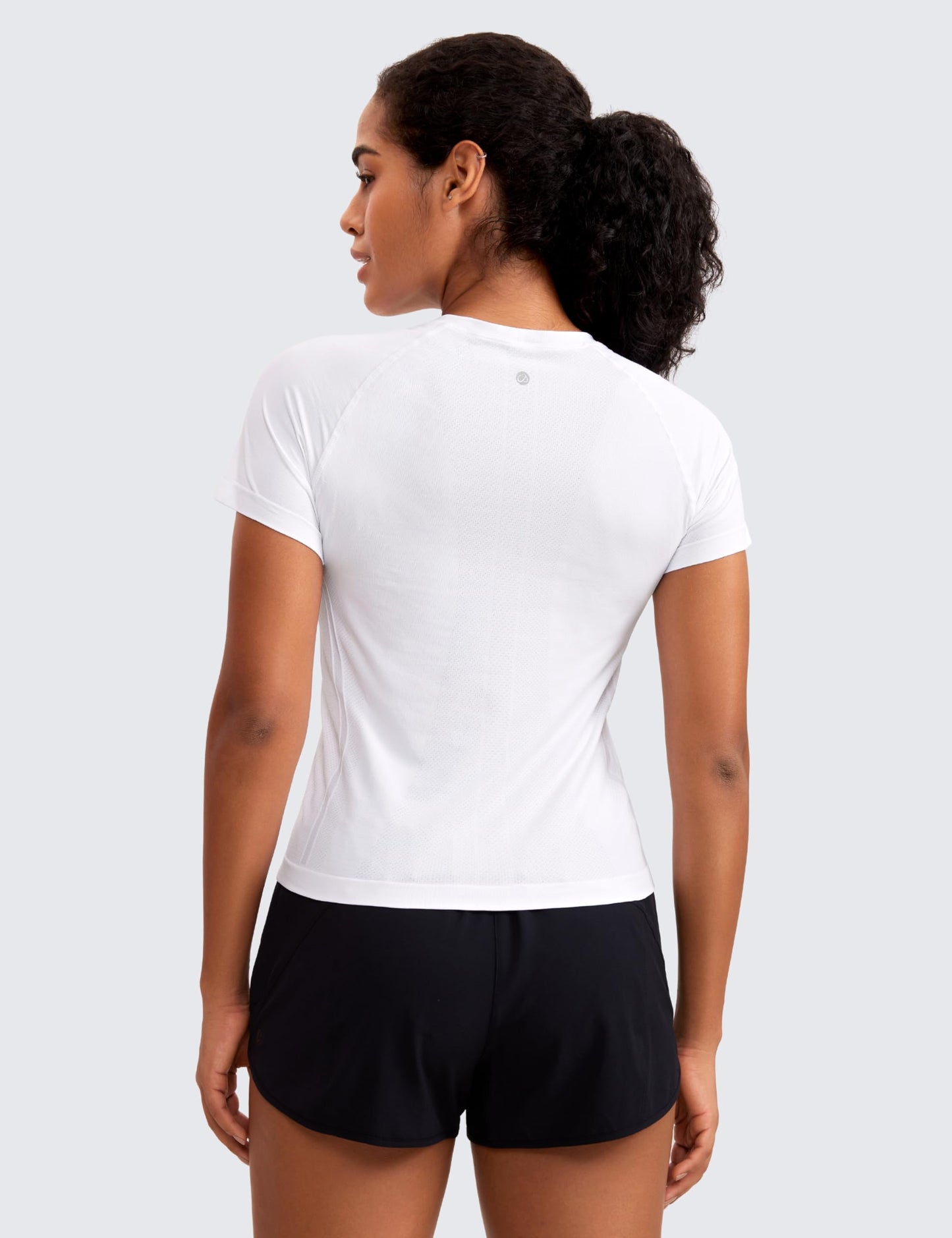 CRZ YOGA Seamless Short Sleeve Shirts for Women Breathable Running Workout Tops Athletic Gym Yoga Basic T-shirts White Small
