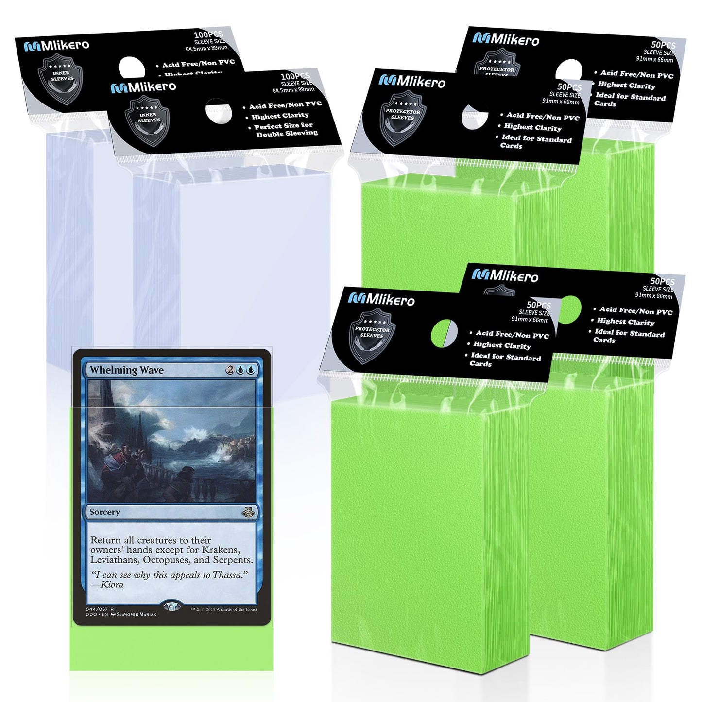 400 Pack Card Sleeves, 200 Matte Green Trading Card Sleeve and 200 Inner Sleeves Ideal for Double-Sleeving, Perfect Fit Sleeves Compatible with MTG, TCG, Baseball, Football Cards.