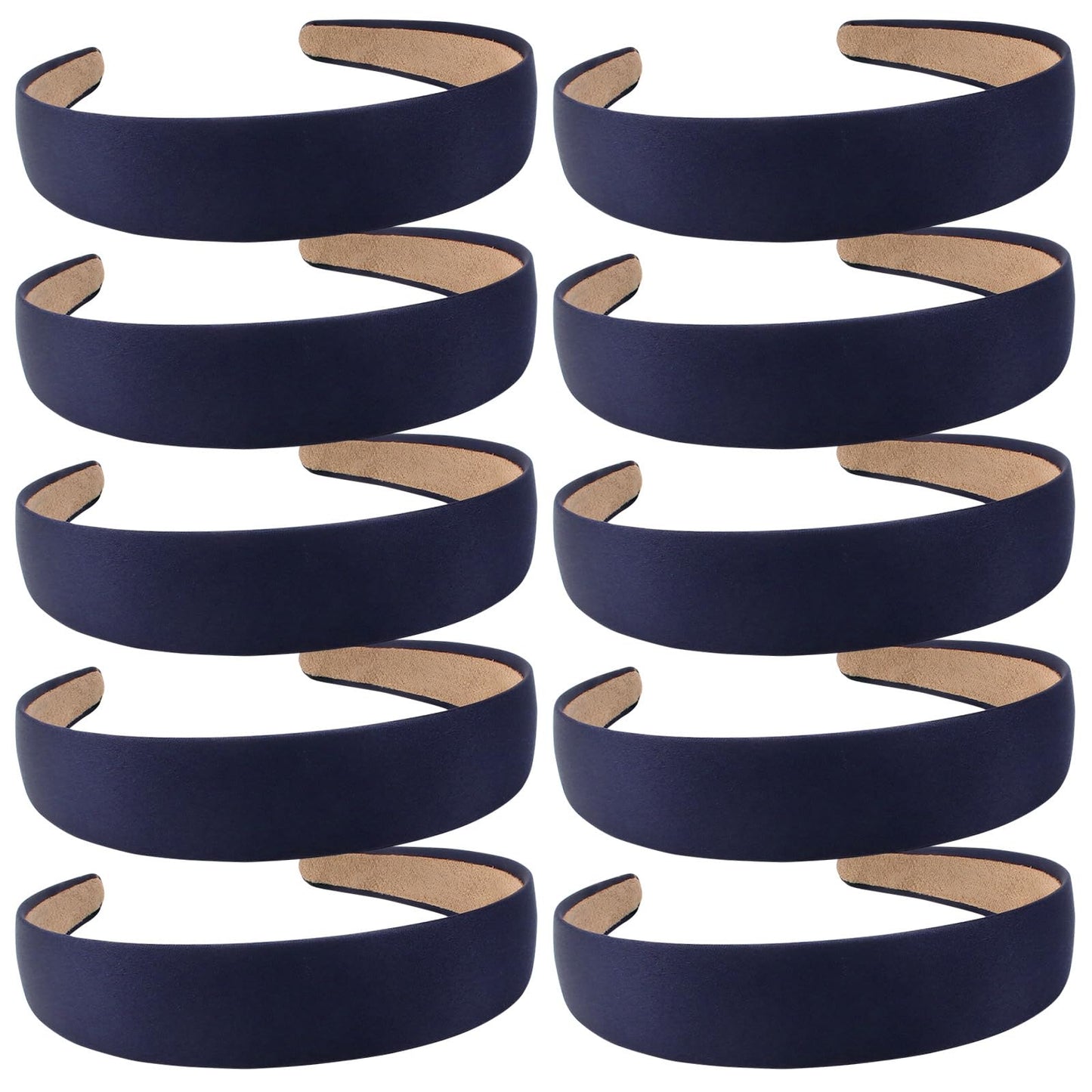 Wecoe Hairband, 10 Pack Satin Headbands 1.3 Inch Wide, Dark Navy Blue, for Women and Girls, Non Slip Fashion Hair Bands, DIY Holiday Hair Accessories