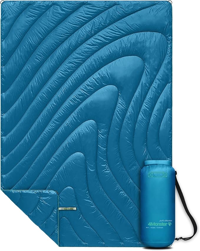 4Monster Double Puffy Camping Blanket - Extra Puffy Outdoor Blanket, Portable, Lightweight and Warm,Insulated Camping Quilt for Outdoors, Travel, Stadium, Festivals, Beach, Hammock