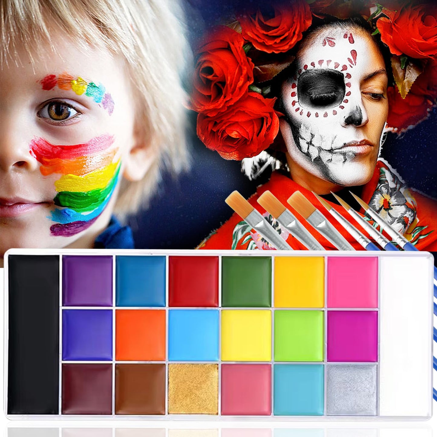 Glow in The Dark Face Body Paint, Glow In The Dark Under UV Black Light Sticks Makeup Neon Face Painting Kits for Adult Halloween Festival Accessory Glow Party Supplies (20 color Painting)