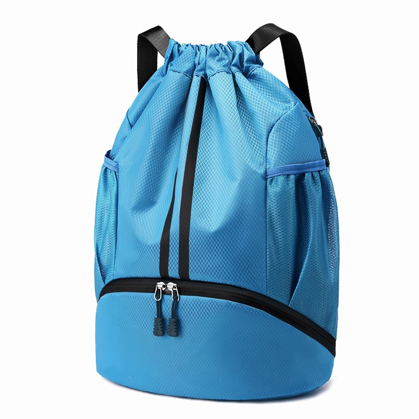 Hoedia Sports Drawstring Backpack - String Swim Gym Bag with Shoes Compartment and Wet Proof Pocket for Women/Men (Sky Blue)