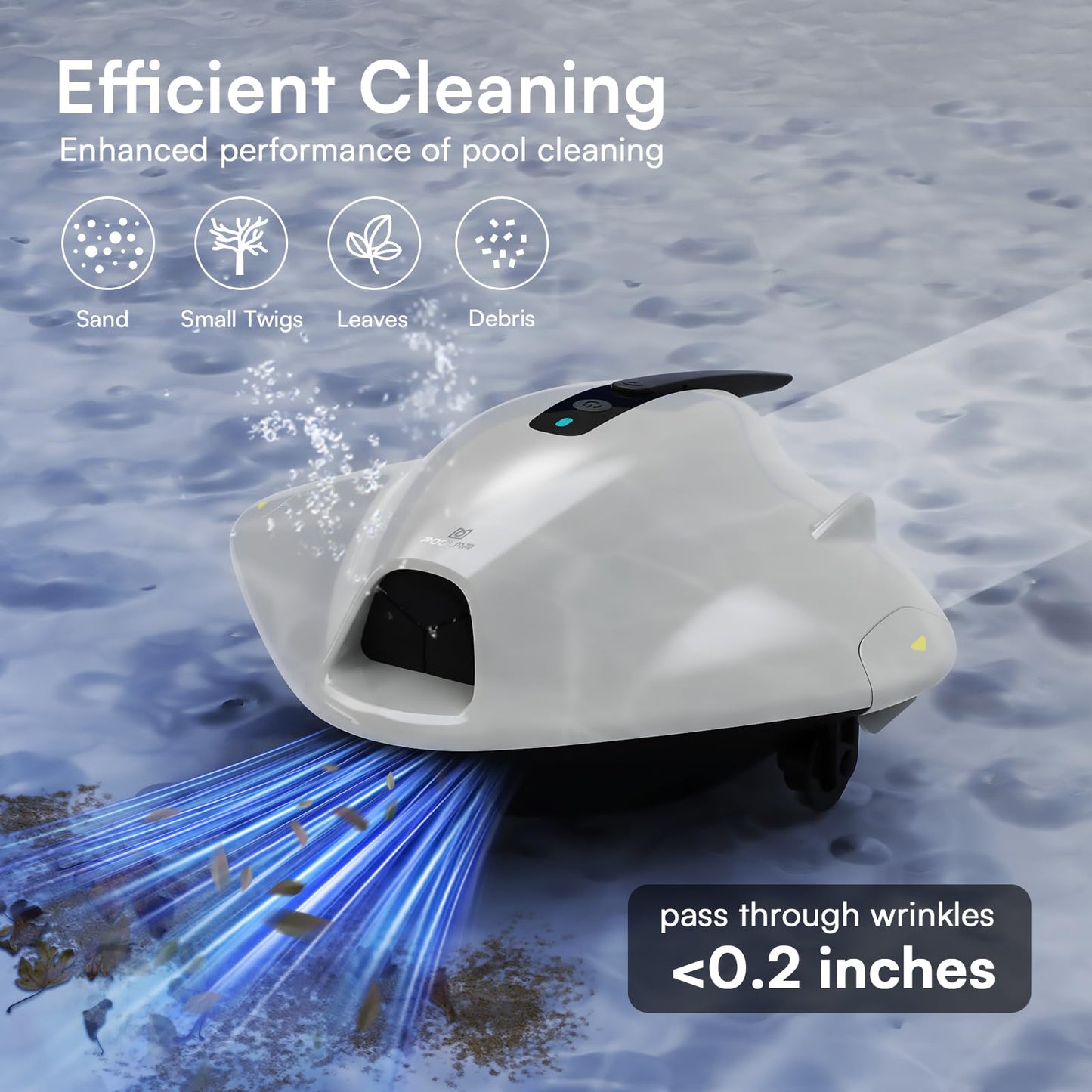 PoolMr Cordless Robotic Pool Cleaner - Above Ground Pool Vacuum - 40W Strong Suction, Dual Cleaning System, Barrier Crossing, 90-Min Runtime Up to 860 Sq for Above Ground Pools, Sliver