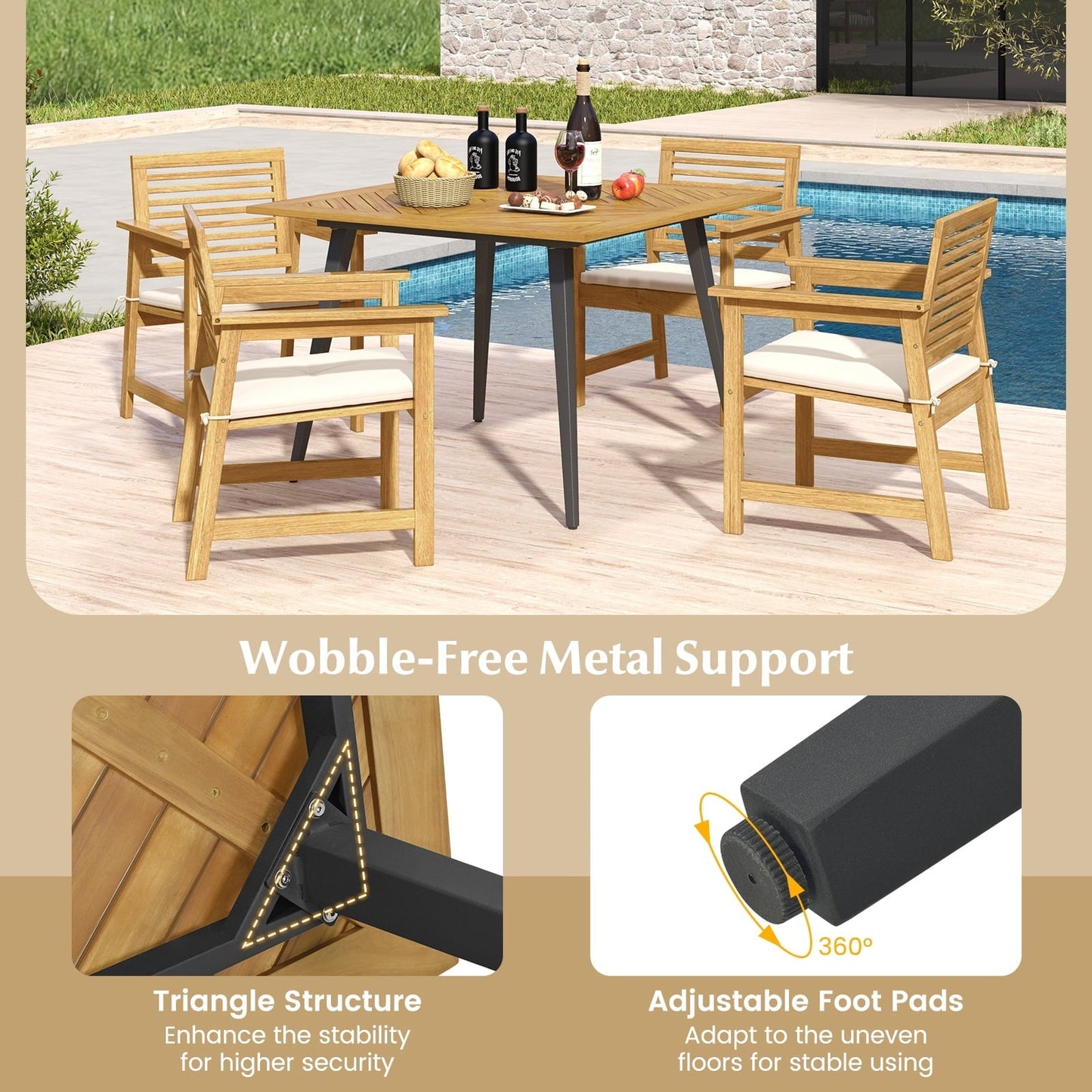 Gymax 42.5'' Outdoor Dining Table w/ 1.9'' Umbrella Hole Adjustable Foot Pads