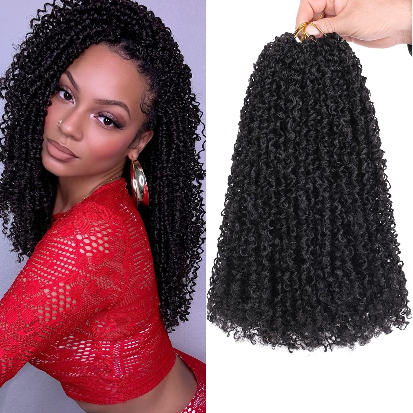 Unionbeauty 14 Inch Yanky Twist Crochet Braids Hair 8Packs Natural Black Pre-twisted Micro Passion Twist Crochet Hair Pre-looped Micro Spring Twist Crochet Braids Synthetic Crochet Hair Extensions 1B#