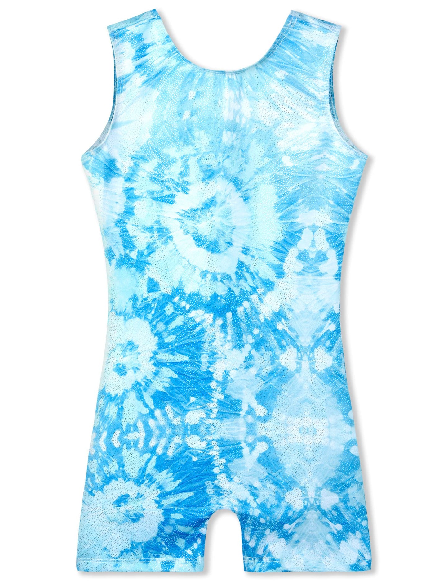 Gymnastics Leotards for Girls 5-6 Years Old Sparkle Blue Tie Dye Print Unitard Kids Classic Fitted Sleeveless Biketard