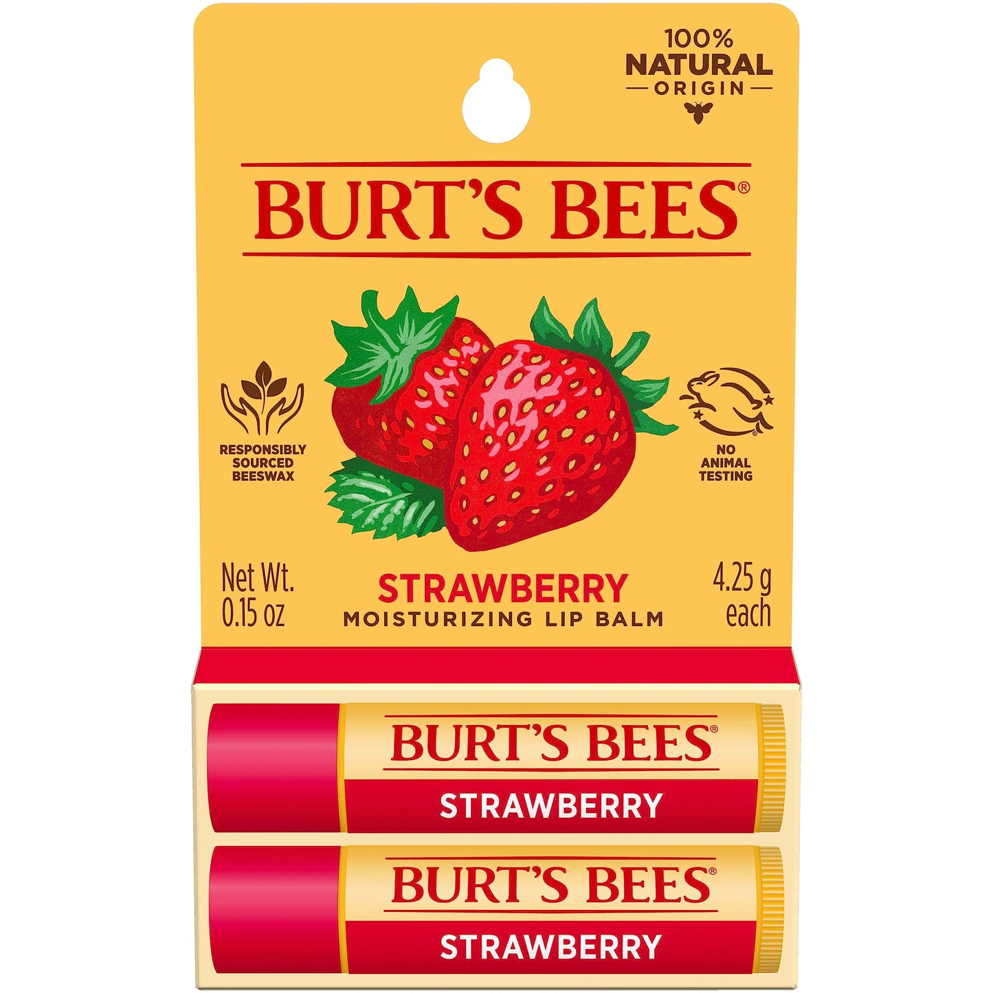 Burt's Bees Lip Balm - Strawberry, Lip Moisturizer With Responsibly Sourced Beeswax, Tint-Free, Natural Origin Conditioning Treatment, 2 Tubes, 0.15 oz.