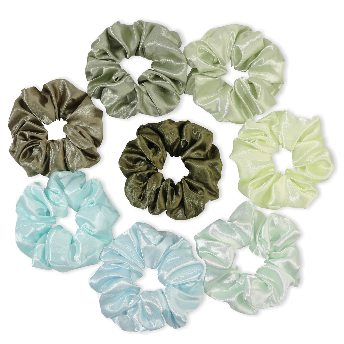 Ivyu Scrunchies for Women's Thick Curly Hair, Satin Hair Scrunchies for Girls, Big Cute Ponytail Holders, No Crease No Damage, 4 Pieces, Green