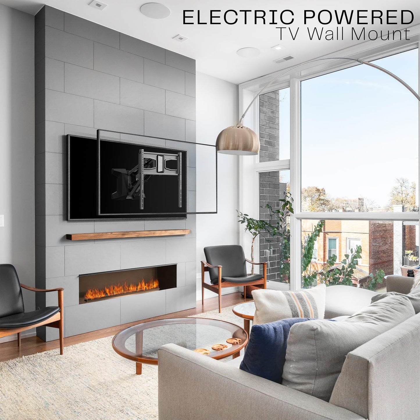 VIVO Motorized Fireplace TV Wall Mount for 37 to 70 inch Screen up to 77 lbs, Height Adjustable Electric Pull Down Mantel Bracket, Black, MOUNT-E-M070R