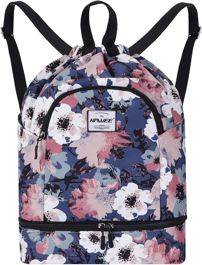 Dry Wet Drawstring Backpack with Shoe Compartment for Women Adjustable Gym Bag