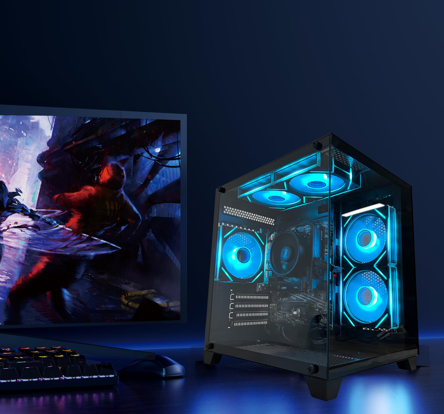 YAWYORE Gaming PC Desktop Computer AMD Ryzen 5 5600GT,16GB DDR4 3200MHz,1TB M.2 NVMe PCle4.0 Gen4,550W 80PLUS PSU,WiFi,Game Design Office Console,Sea View Room, Towers Prebuilt PC (Black)