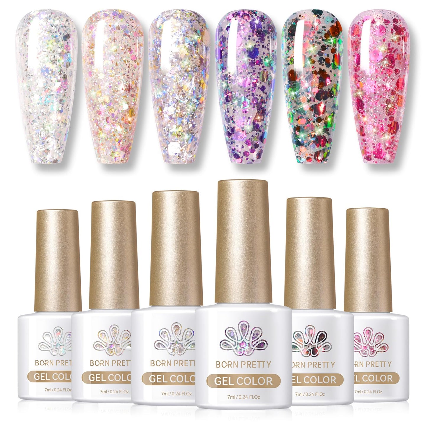 Born Pretty Glitter Sequins Gel Nail Polish Sparkly Shiny Pink Yellow Blue Green Gel Nail Polish Set Soak Off U V Nail Gel Nail