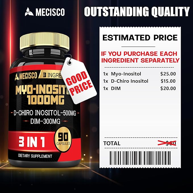3in1 Myo-Inositol & D-Chiro Inositol Supplement with DIM - Women's Wellness, Cycle Regularity, Cellular Health - 90 Capsules Supply 30 Days