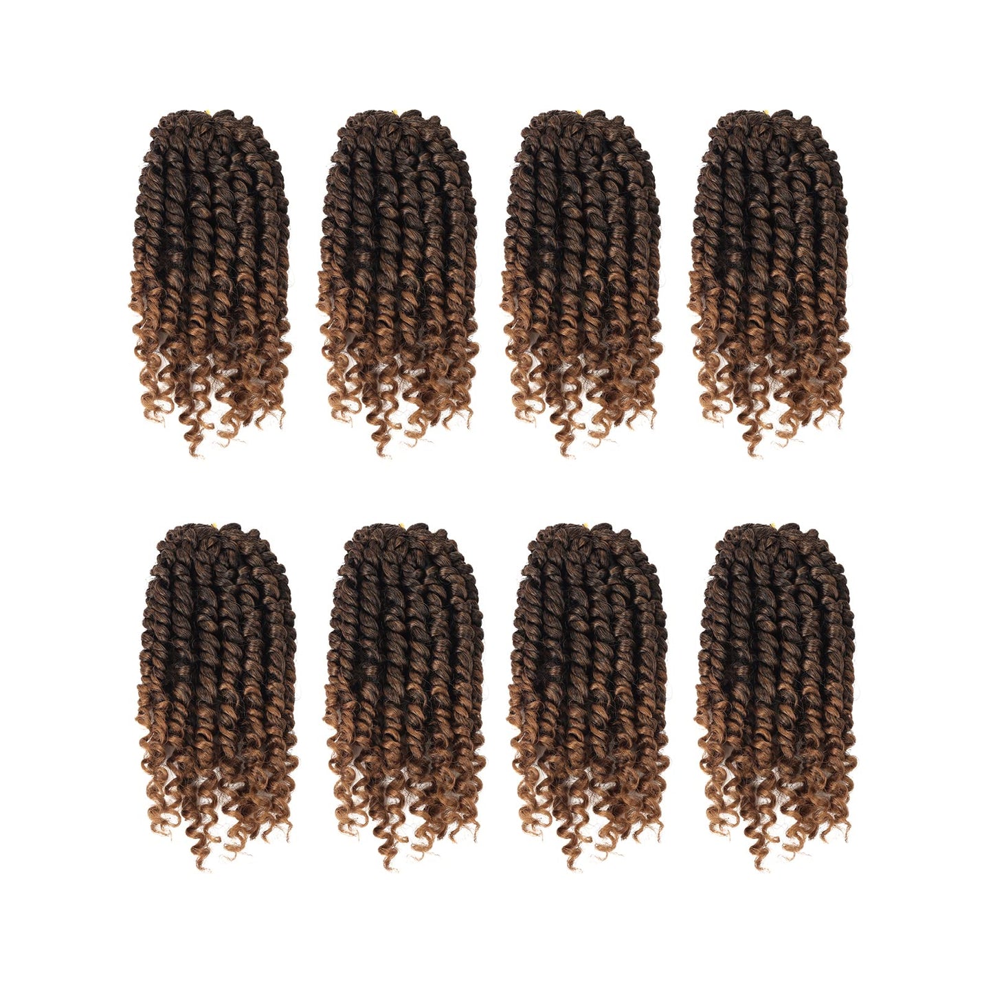 Bileaf 8 Inch Ombre Brown Passion Twist Hair 8 Packs Pre-Twisted Passion Twist Crochet Hair, Pre-Looped Crochet Passion Twist Br