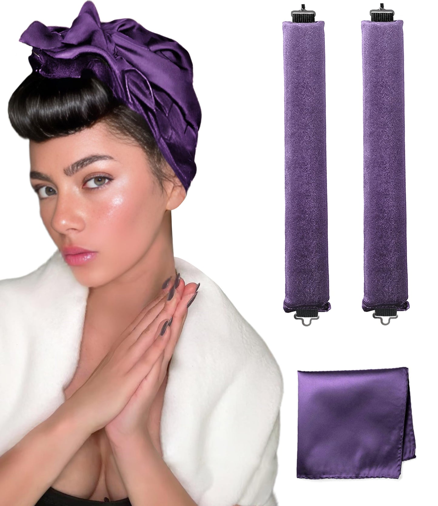 YOSHUYUKI Classic Heatless Curls Overnight Rods No Heat Hair Curlers to Sleep Jumbo Foam Large Hair Rollers for Long Short Hair Heatless Curling Rod Set Styling Tools with Satin Scarf Violet