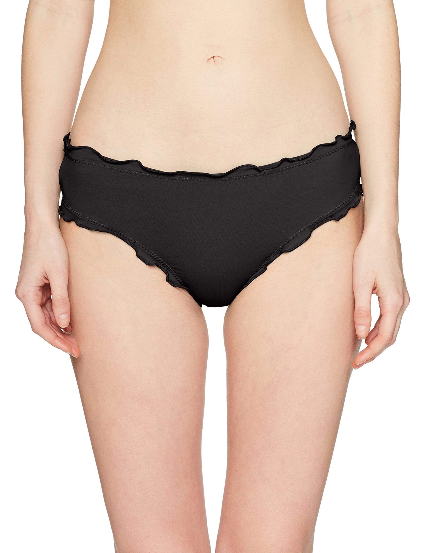 Hobie womens Ruffled Solid Hipster Swimsuit Bikini Bottoms, Black, X-Small US