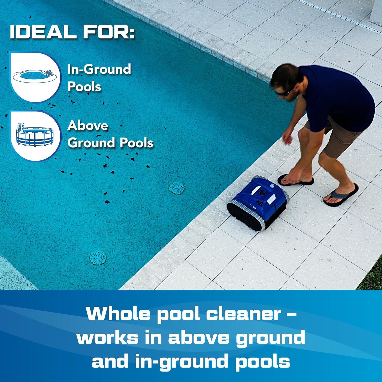 (All-New 2025) POOL BLASTER CX-300 Cordless Robotic Pool Cleaner for Smaller Inground & Above Ground Pools, 2.5 Hr Runtime, Wall Climbing, Smart Navigation, Rechargeable, Lightweight Robot Pool Vacuum