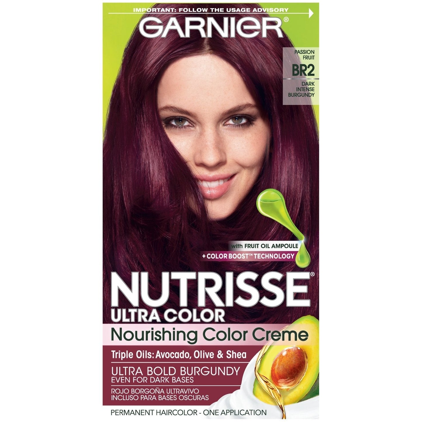 Garnier Nutrisse Ultra Color Nourishing Permanent Hair Color Cream, BR2 Dark Intense Burgundy (1 Kit) Red Hair Dye (Packaging May Vary), 1 Count