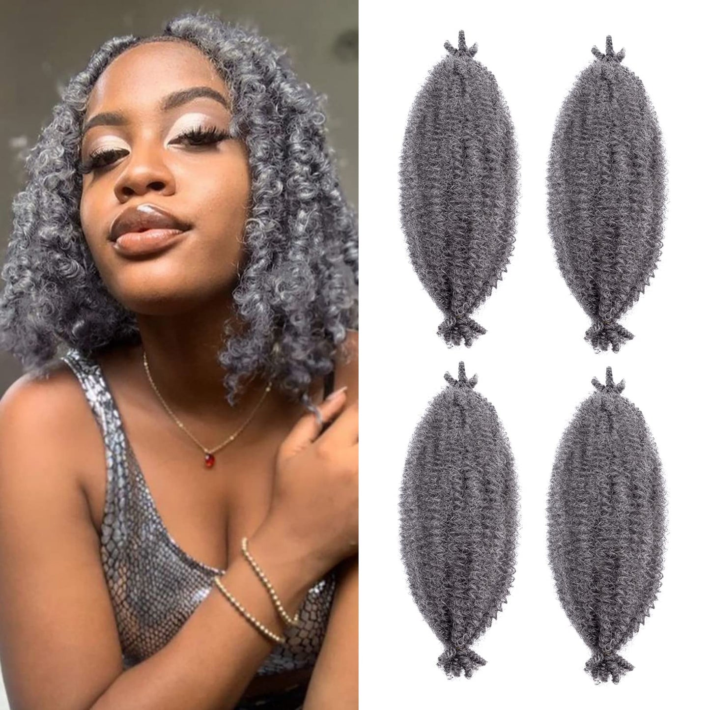 Hairro Passion Twist Hair 16 Inch, Soft Locs Crochet Hair, Pre Separated Springy Afro Twist Hair 4 Packs Marley Twist Braiding Hair for Faux Locs Synthetic Hair Extension for Black Women Grey