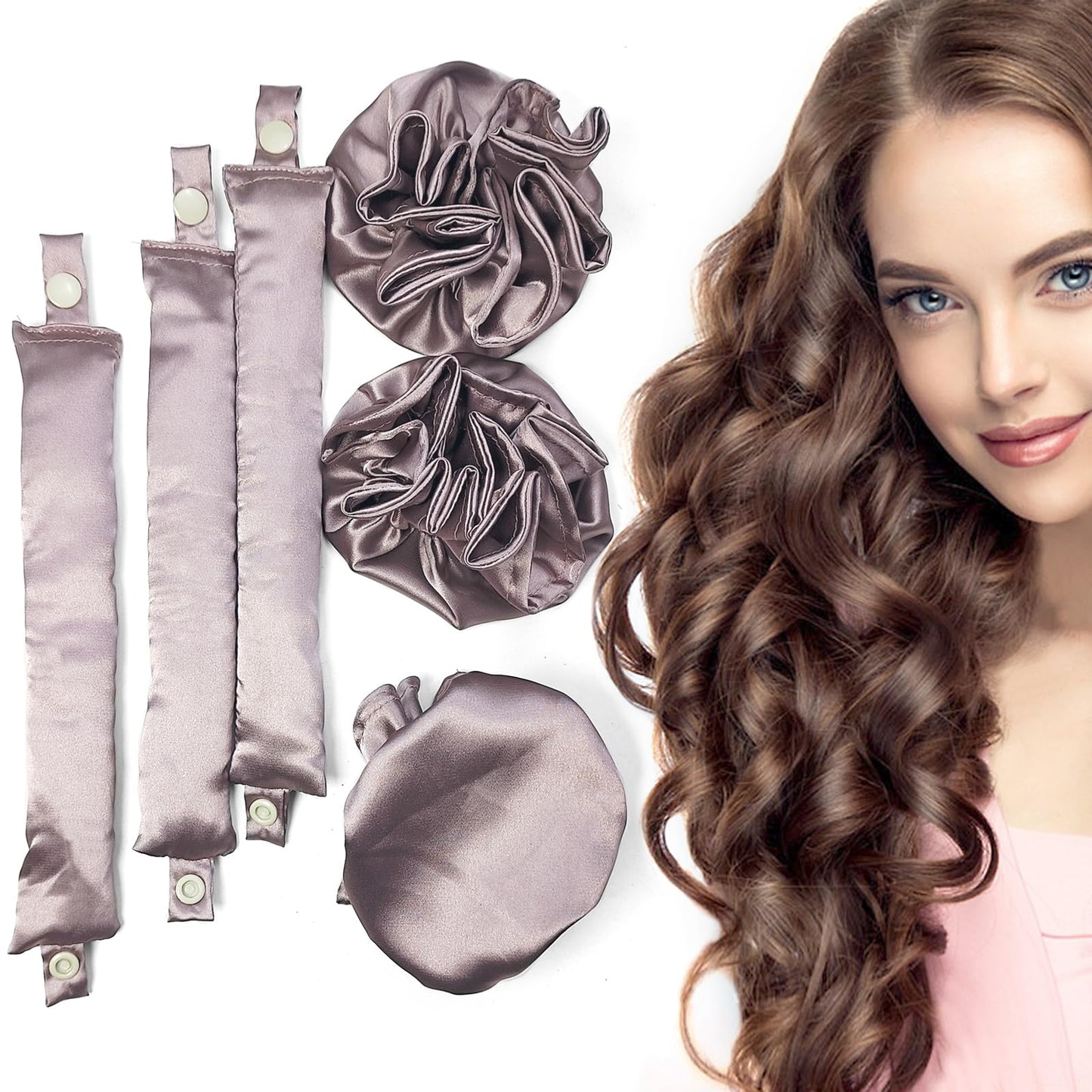 BLINKEEN Satin Heatless Hair Curler 3Sets/6PCS, Soft Heatless Curling Rod Headband for All Hair Types (D-3Sets-Light Purple)