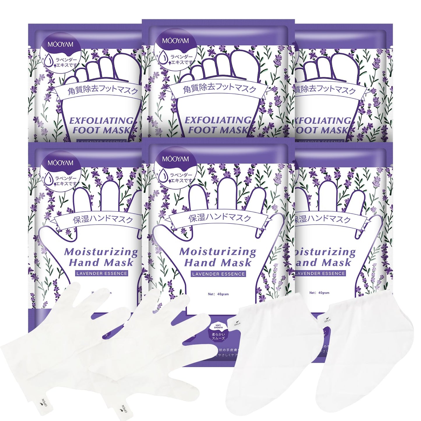 GUOYAOLIFU Hydrating Hand Foot Masks Set,Moisturizing Hand Mask for Dry Hand,Exofliating Foot Mask for Peeling Away Dead Skin Calluses,3 Pack Glove Mask&3 Pack Socks Mask for Women(Lavender)